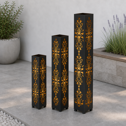 Design 005 laser cut garden light tower three size comparison