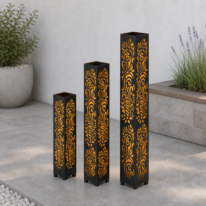 Design 008 laser cut garden light tower three size comparison