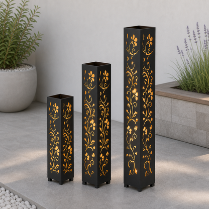 Design 012 laser cut garden light tower three size comparison
