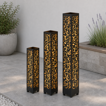 Design 013 laser cut garden light tower three size comparison