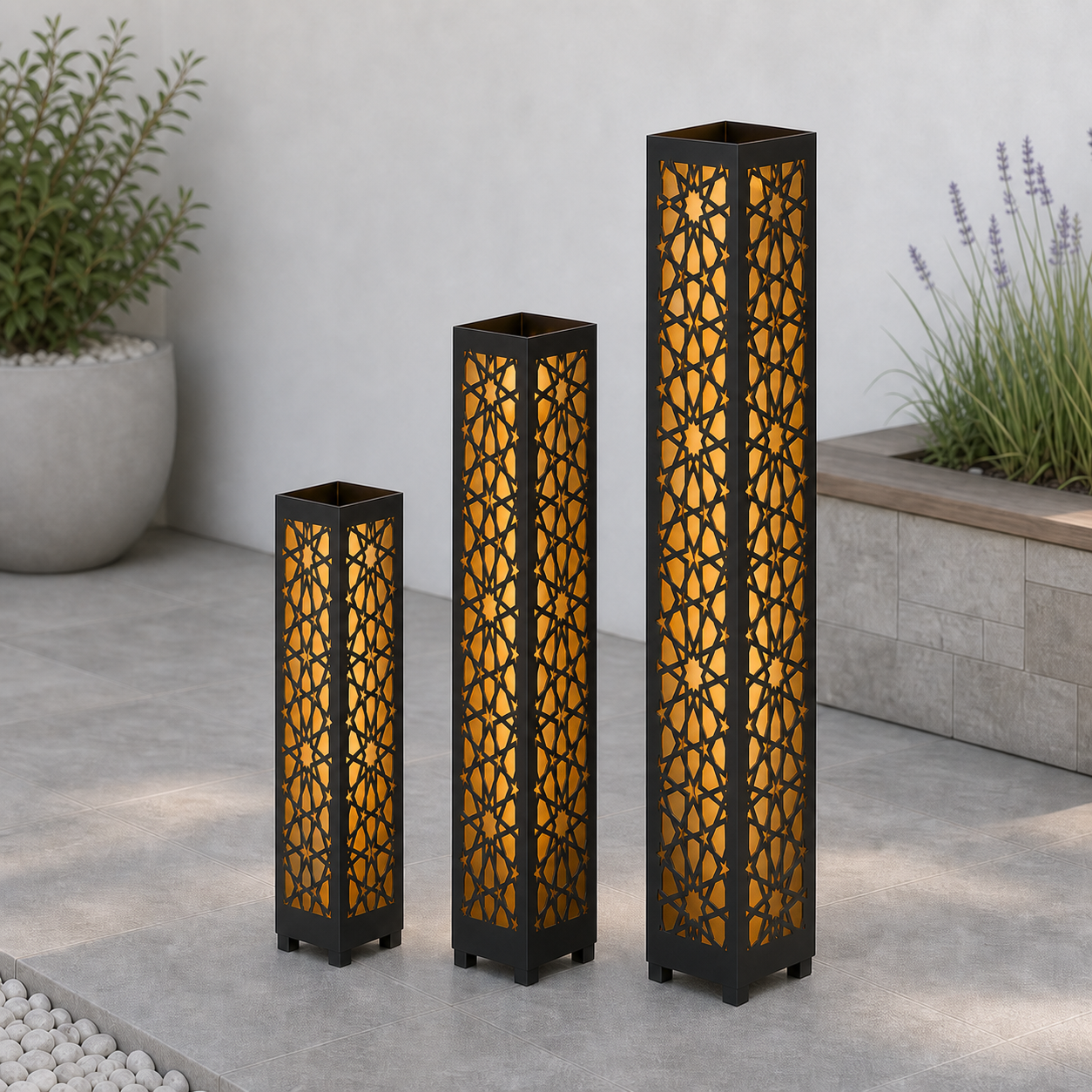 Design 016 laser cut garden light tower three size comparison