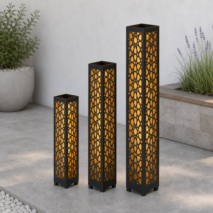 Design 016 laser cut garden light tower three size comparison