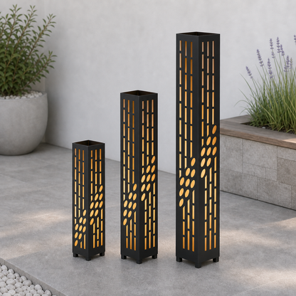 Design 017 laser cut garden light tower three size comparison