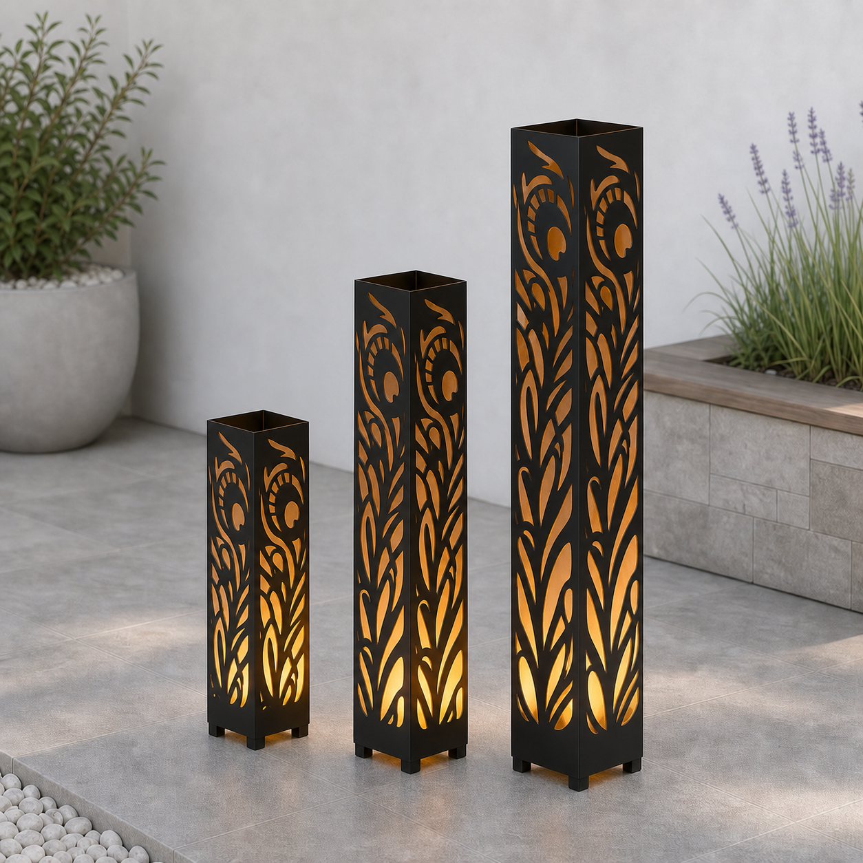 Design 018 laser cut garden light tower three size comparison