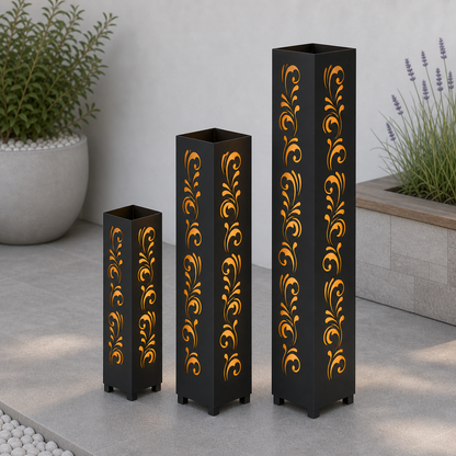 Design 020 laser cut garden light tower three size comparison
