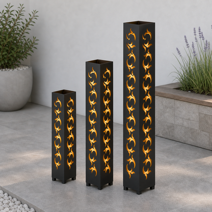 Design 021 laser cut garden light tower three size comparison