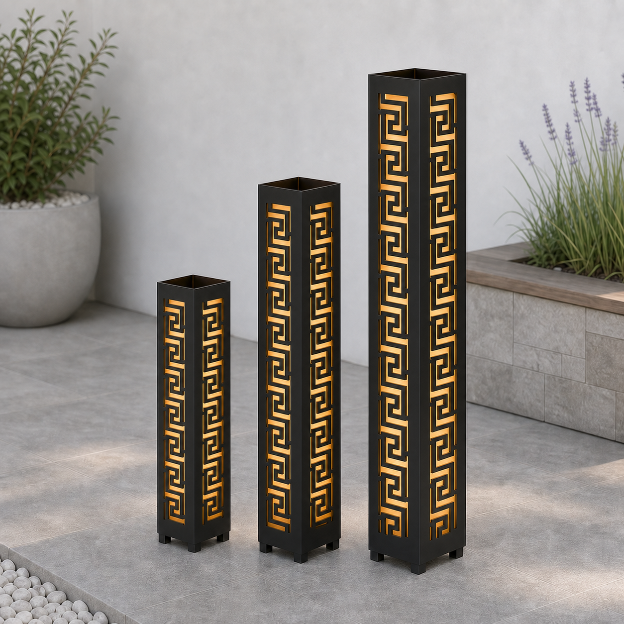 Design 022 laser cut garden light tower three size comparison