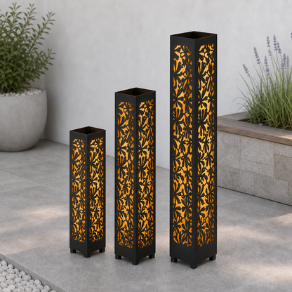 Design 023 laser cut garden light tower three size comparison