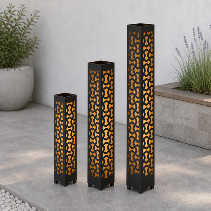 Design 025 laser cut garden light tower three size comparison