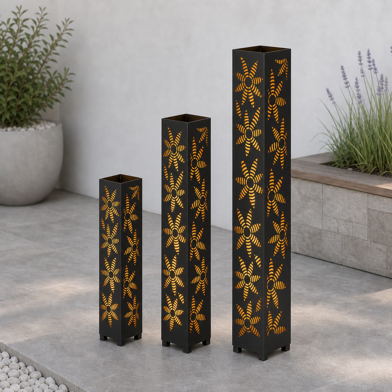 Design 028 laser cut garden light tower three size comparison