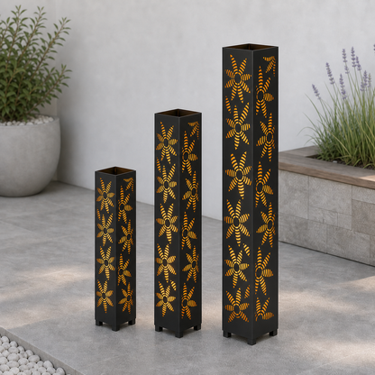 Design 028 laser cut garden light tower three size comparison