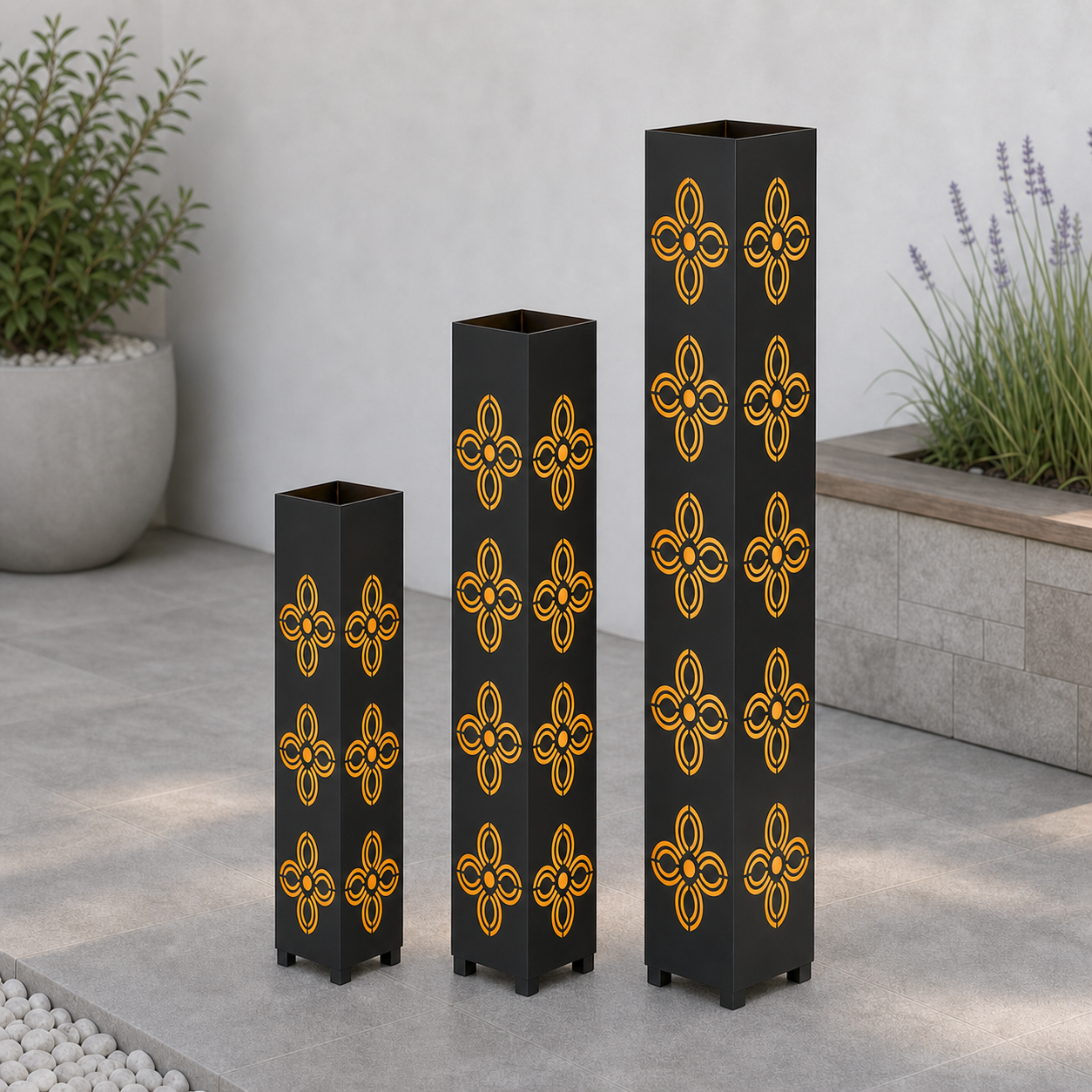 Design 029 laser cut garden light tower three size comparison