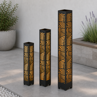 Design 031 laser cut garden light tower three size comparison