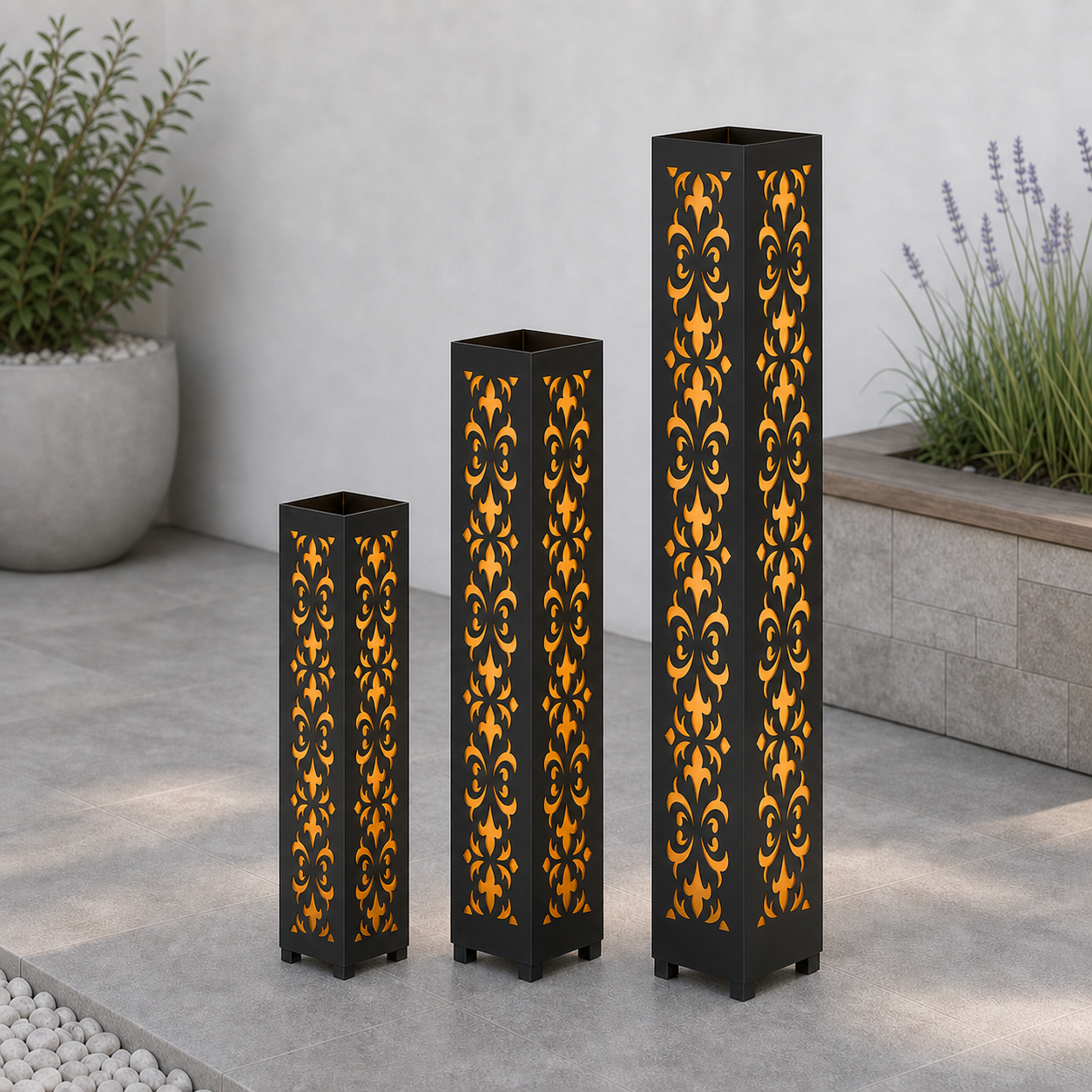 Design 033 laser cut garden light tower three size comparison