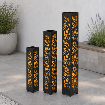 Design 035 laser cut garden light tower three size comparison