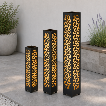 Design 039 laser cut garden light tower three size comparison