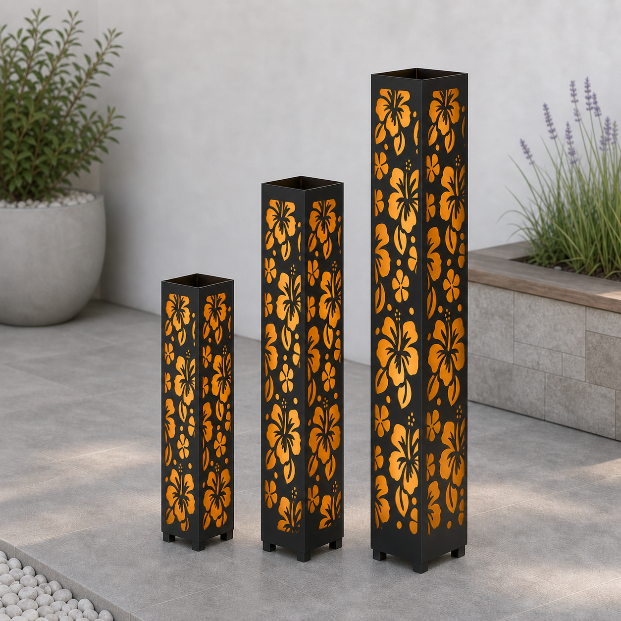 Design 042 laser cut garden light tower three size comparison