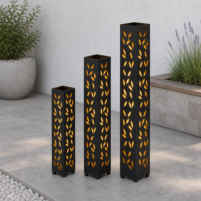 Design 043 laser cut garden light tower three size comparison