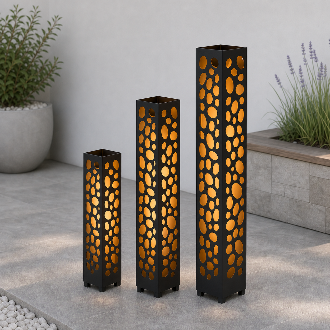 Design 053 laser cut garden light tower three size comparison