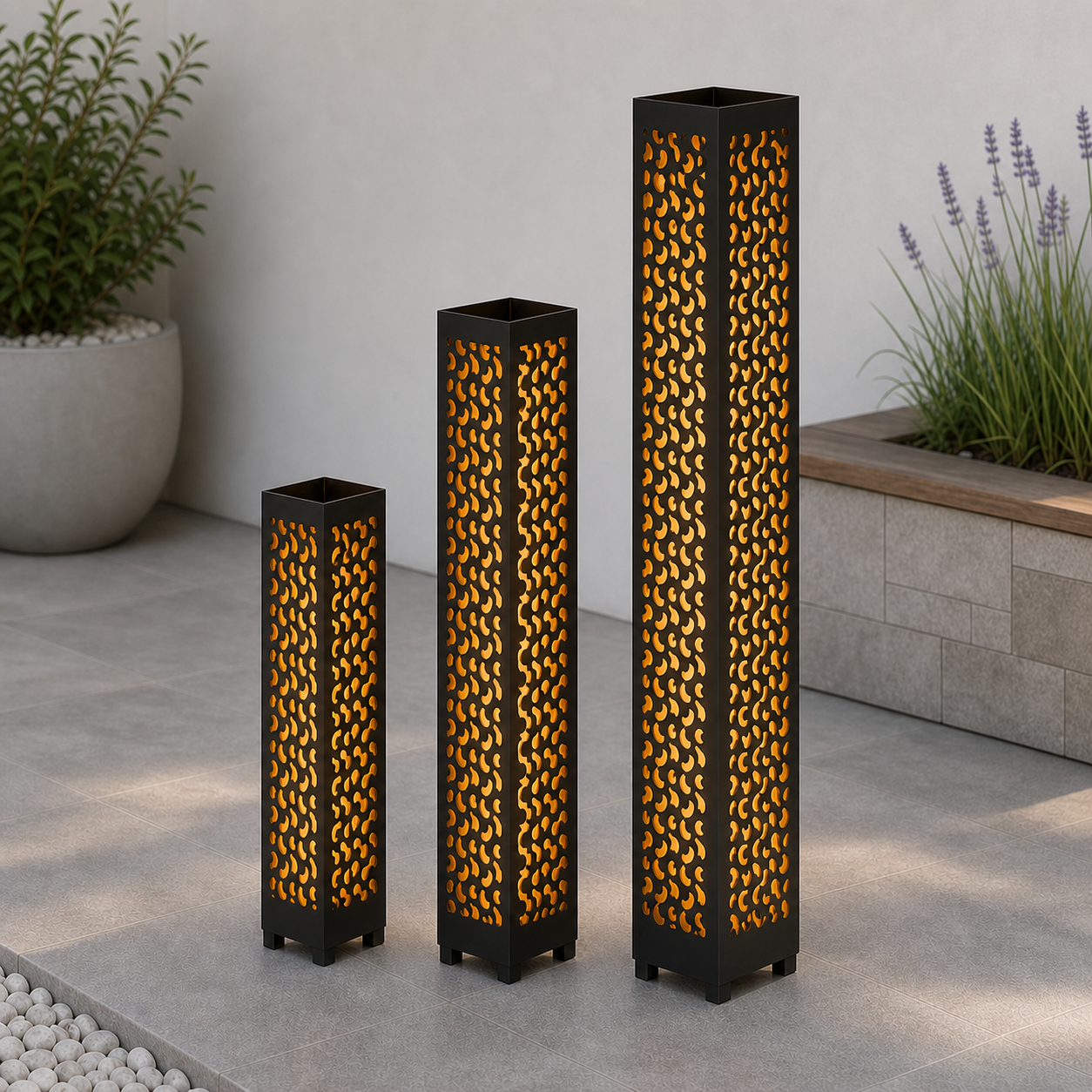 Design 058 laser cut garden light tower three size comparison