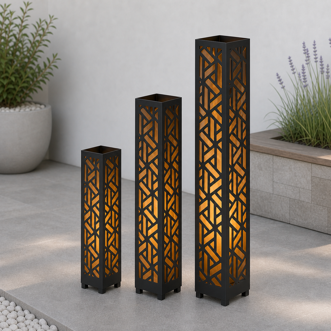 Design 062 laser cut garden light tower three size comparison