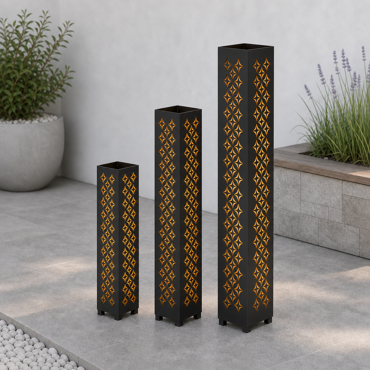 Design 063 laser cut garden light tower three size comparison
