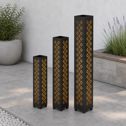 Design 063 laser cut garden light tower three size comparison