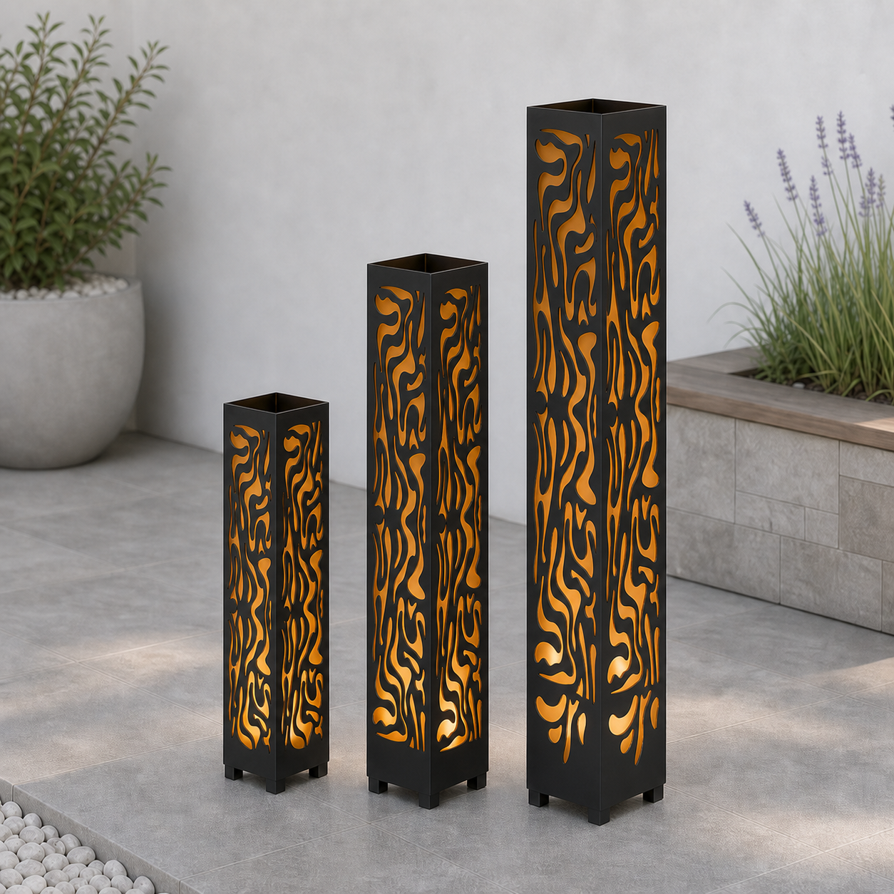 Design 065 laser cut garden light tower three size comparison