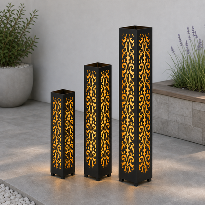 Design 095 laser cut garden light tower three size comparison
