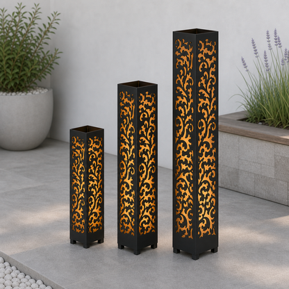 Design 097 laser cut garden light tower three size comparison