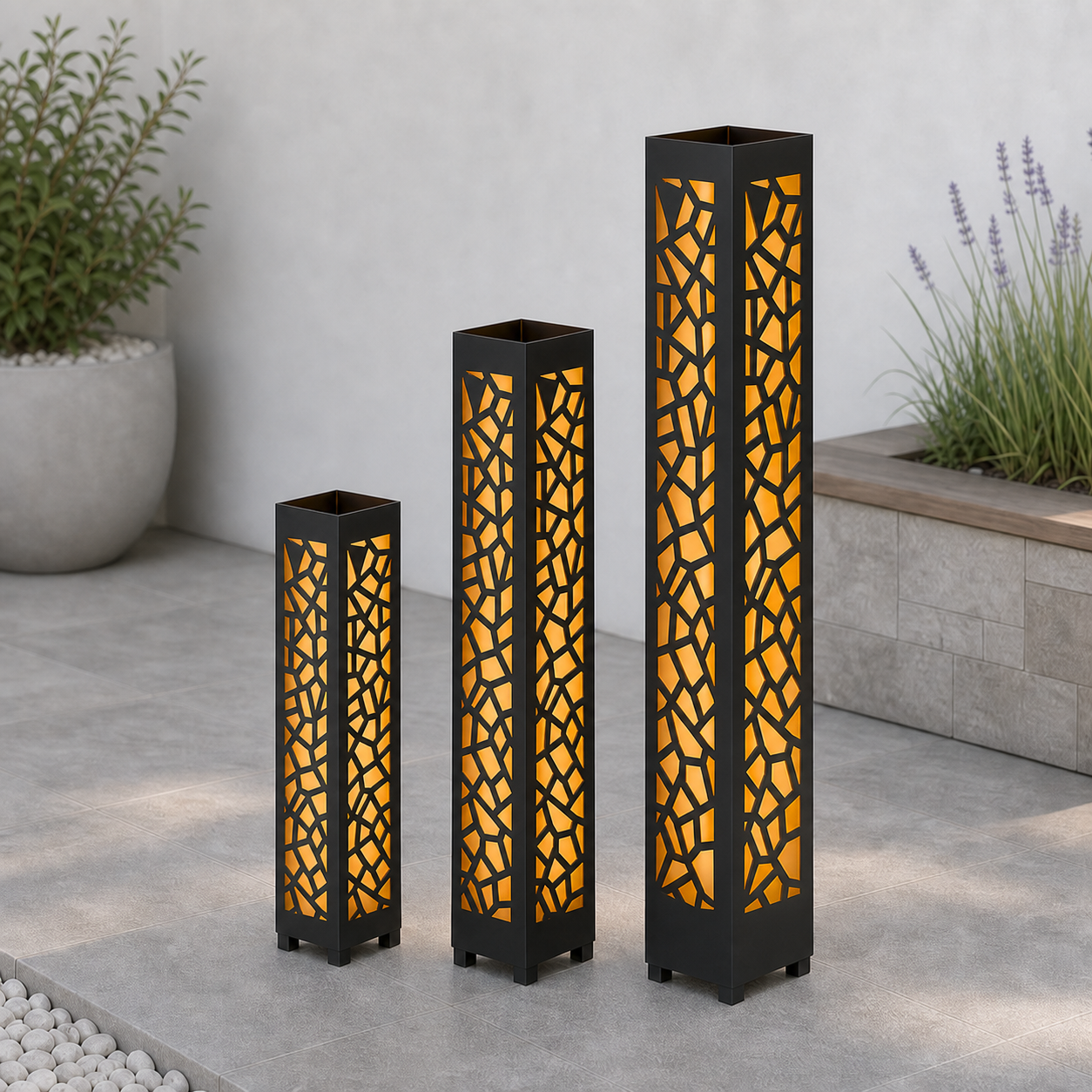 Design 098 laser cut garden light tower three size comparison