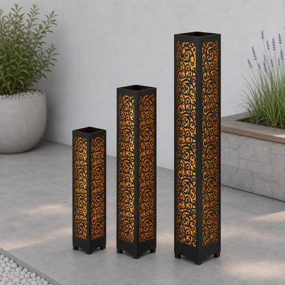 Design 100 laser cut garden light tower three size comparison