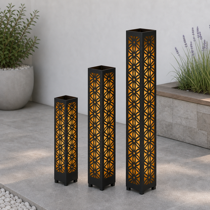 Design 106 laser cut garden light tower three size comparison