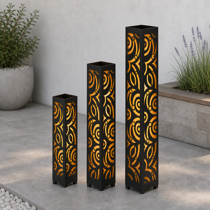 Design 115 laser cut garden light tower three size comparison