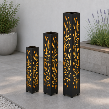 Design 118 laser cut garden light tower three size comparison
