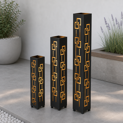 Design 129 laser cut garden light tower three size comparison