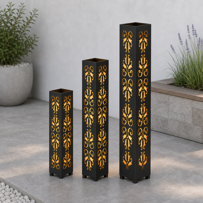 Design 130 laser cut garden light tower three size comparison