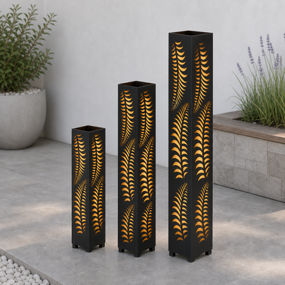 Design 133 laser cut garden light tower three size comparison