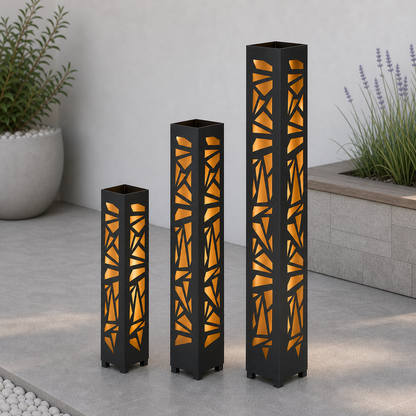 Design 138 laser cut garden light tower three size comparison