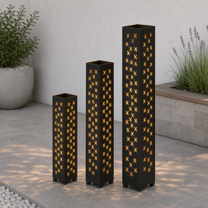 Design 140 laser cut garden light tower three size comparison