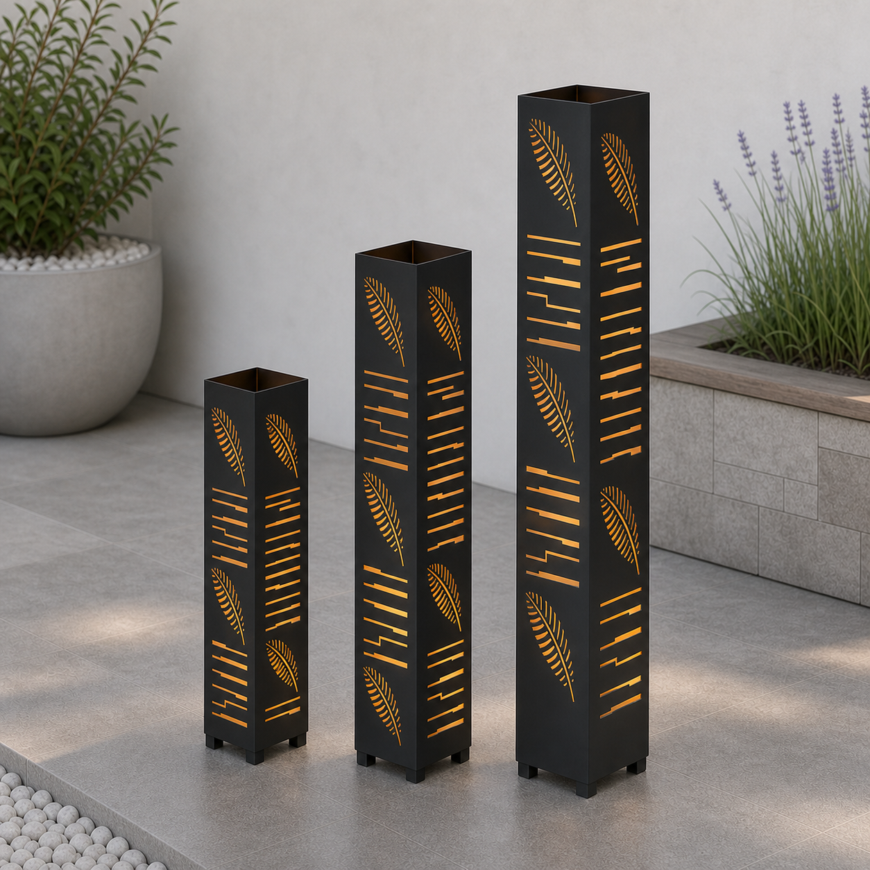 Design 146 laser cut garden light tower three size comparison