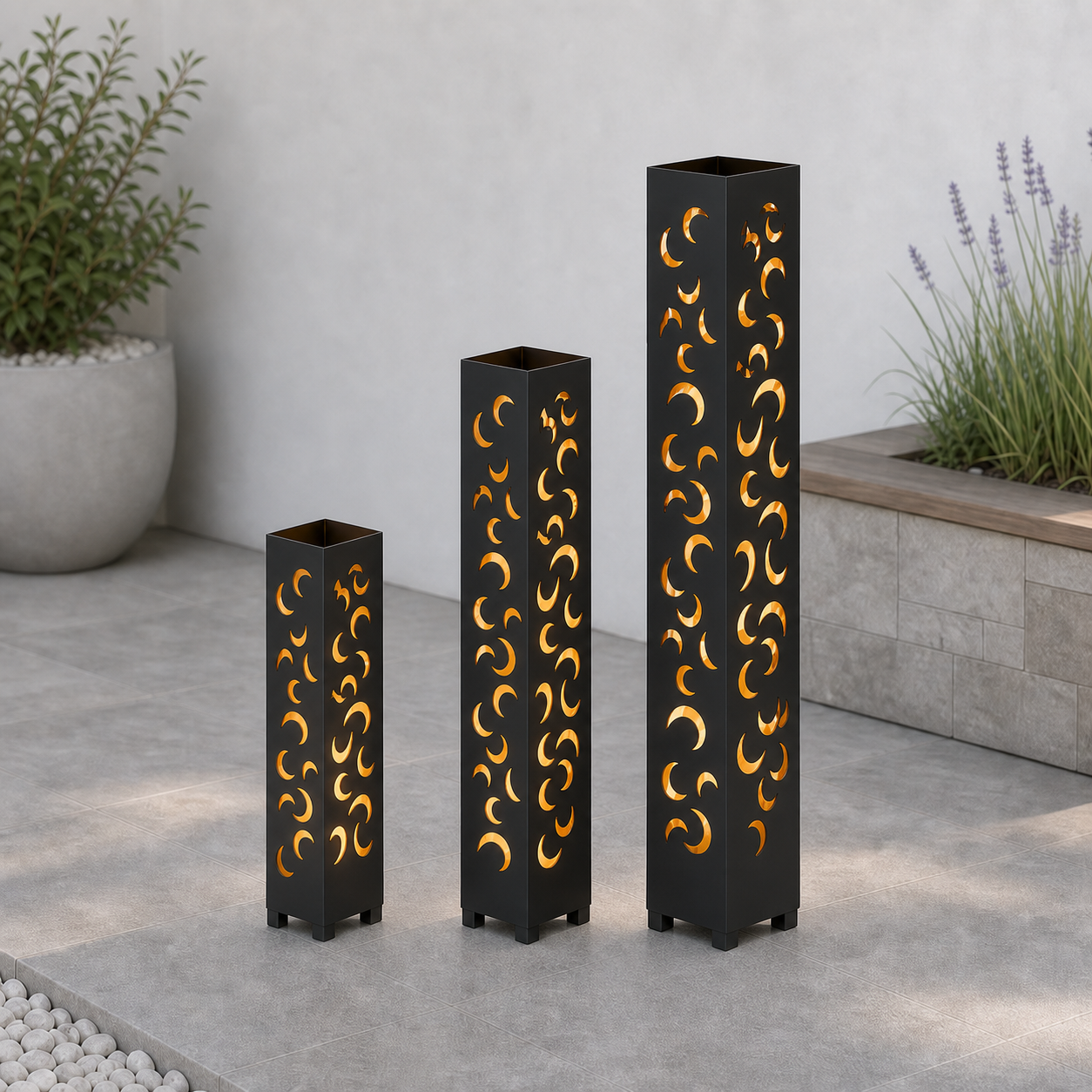 Design 157 laser cut garden light tower three size comparison