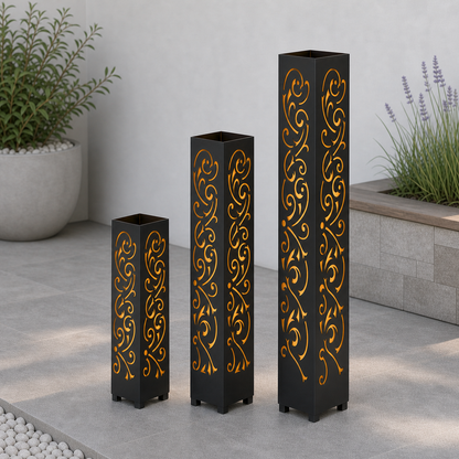 Design 158 laser cut garden light tower three size comparison