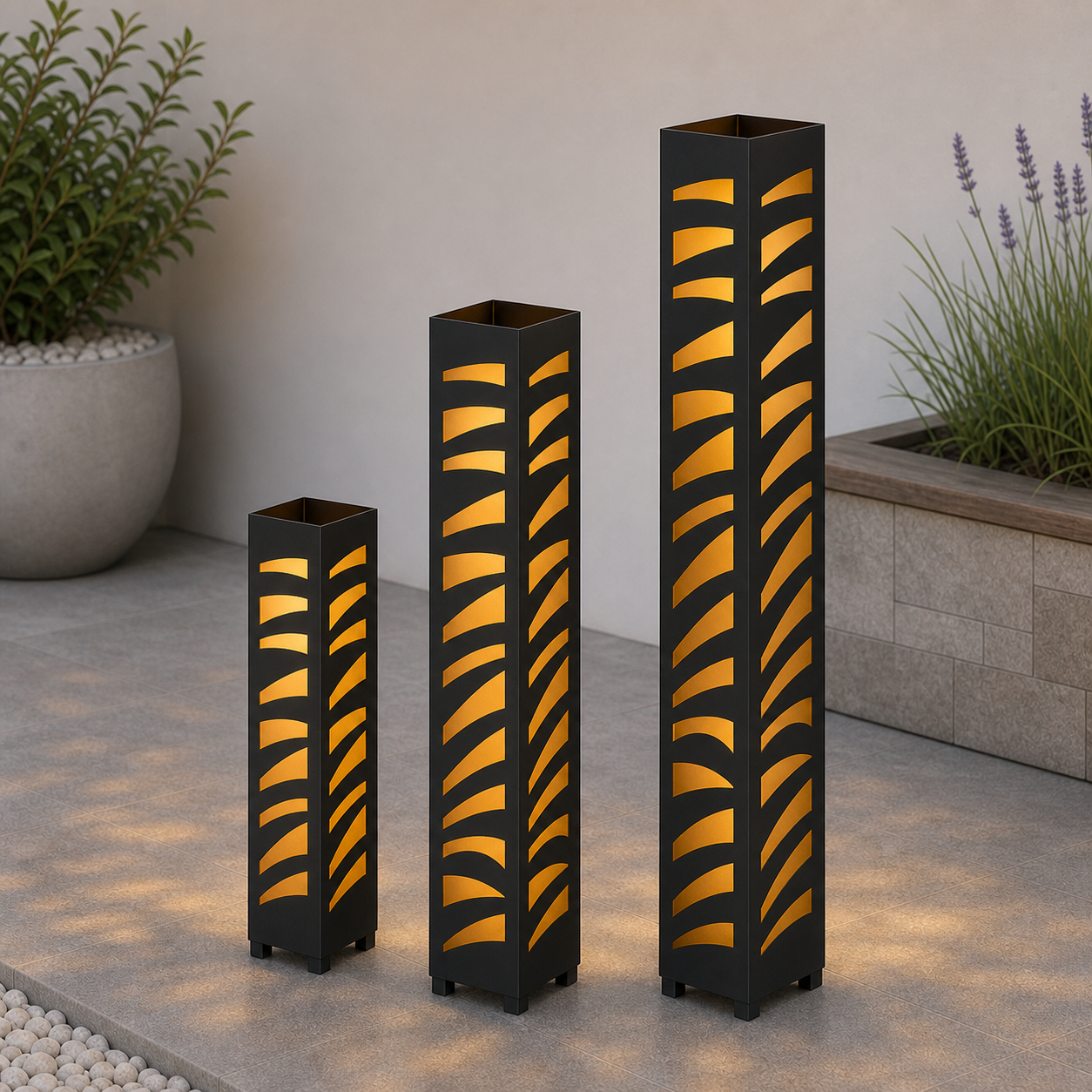 Design 160 laser cut garden light tower three size comparison