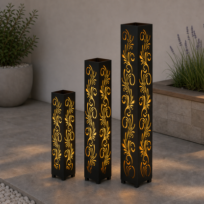 Design 161 laser cut garden light tower three size comparison