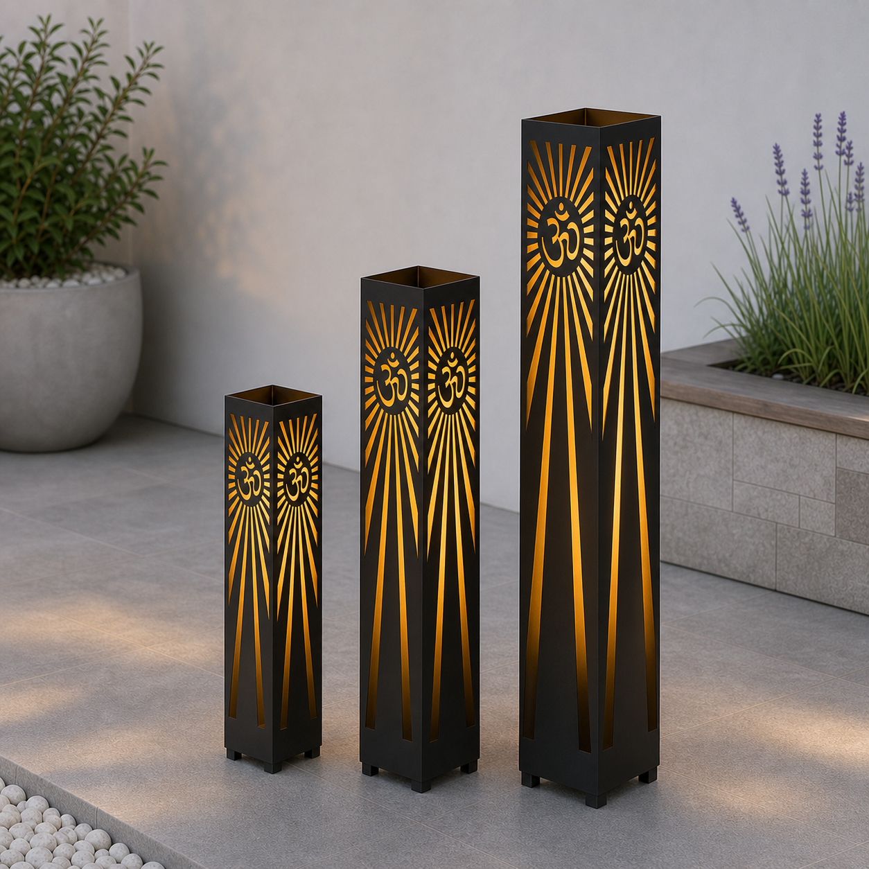 Design 162 laser cut garden light tower three size comparison