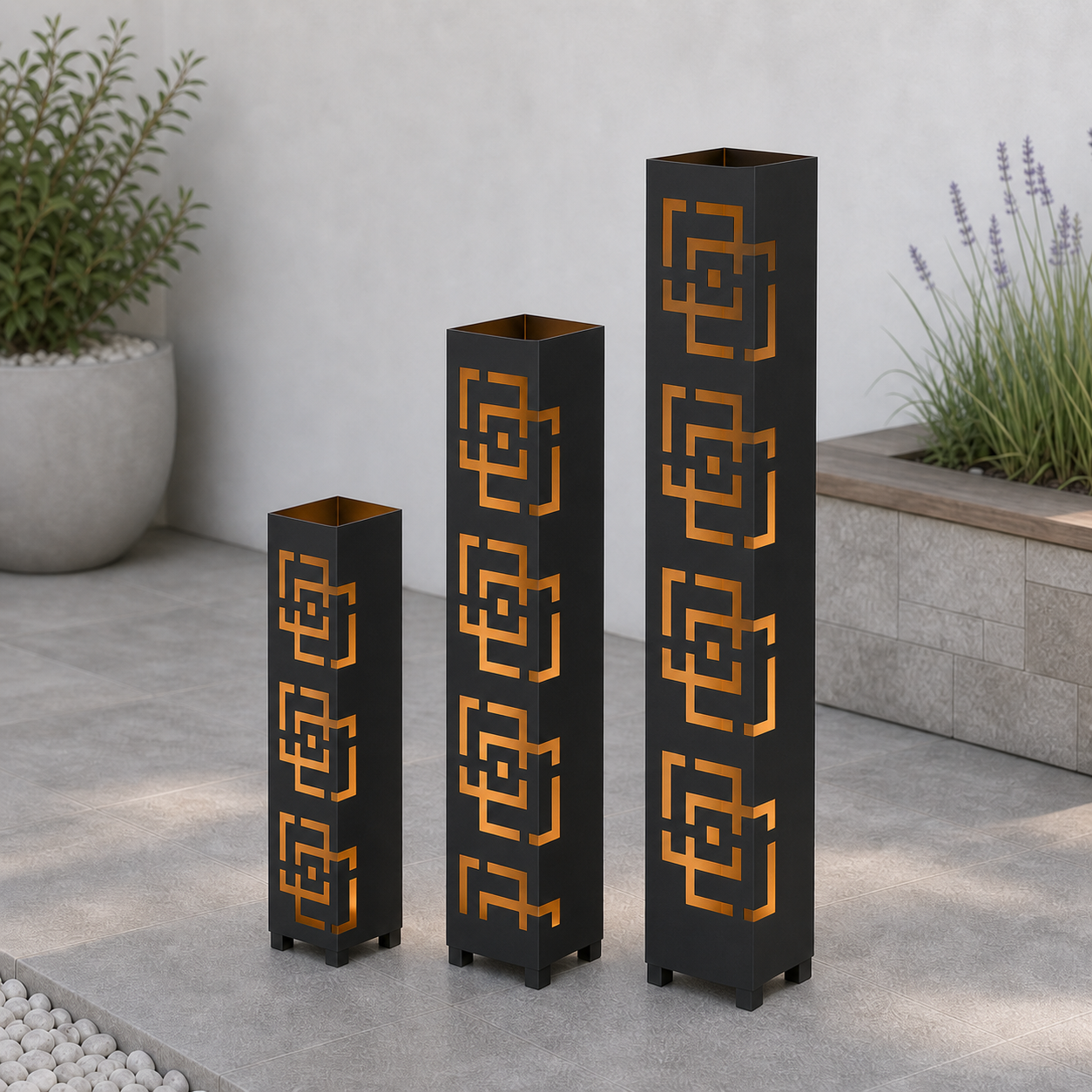 Design 173 laser cut garden light tower three size comparison