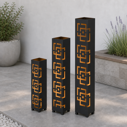 Design 173 laser cut garden light tower three size comparison
