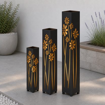 Design 174 laser cut garden light tower three size comparison