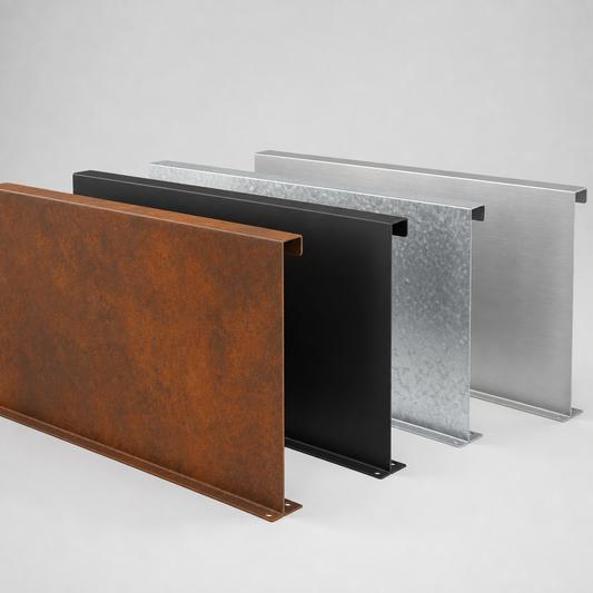 Low garden wall metal edging panels in corten black galvanized and aluminum finishes